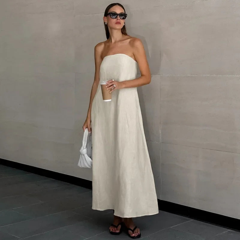 Daria® | Khaki Linen A-Line Dress With Pockets