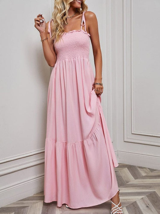 Belén® | Pink Simple Summer Maxi Dress With Spaghetti Straps