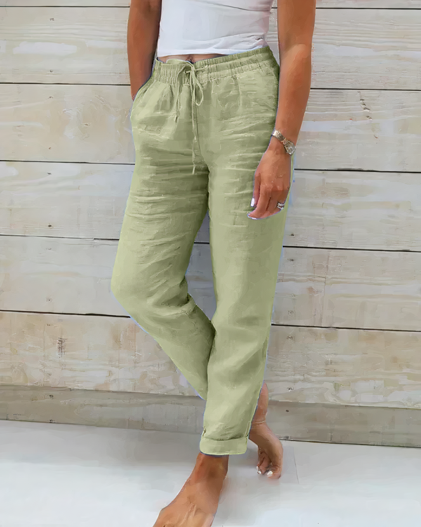 Eliana® | High-Waisted Cotton Trousers With Drawstring