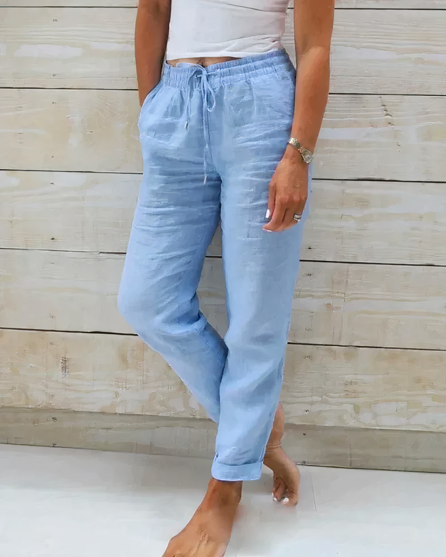 Eliana® | High-Waisted Cotton Trousers With Drawstring