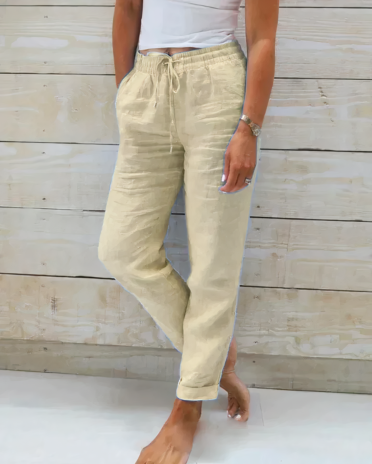 Eliana® | High-Waisted Cotton Trousers With Drawstring