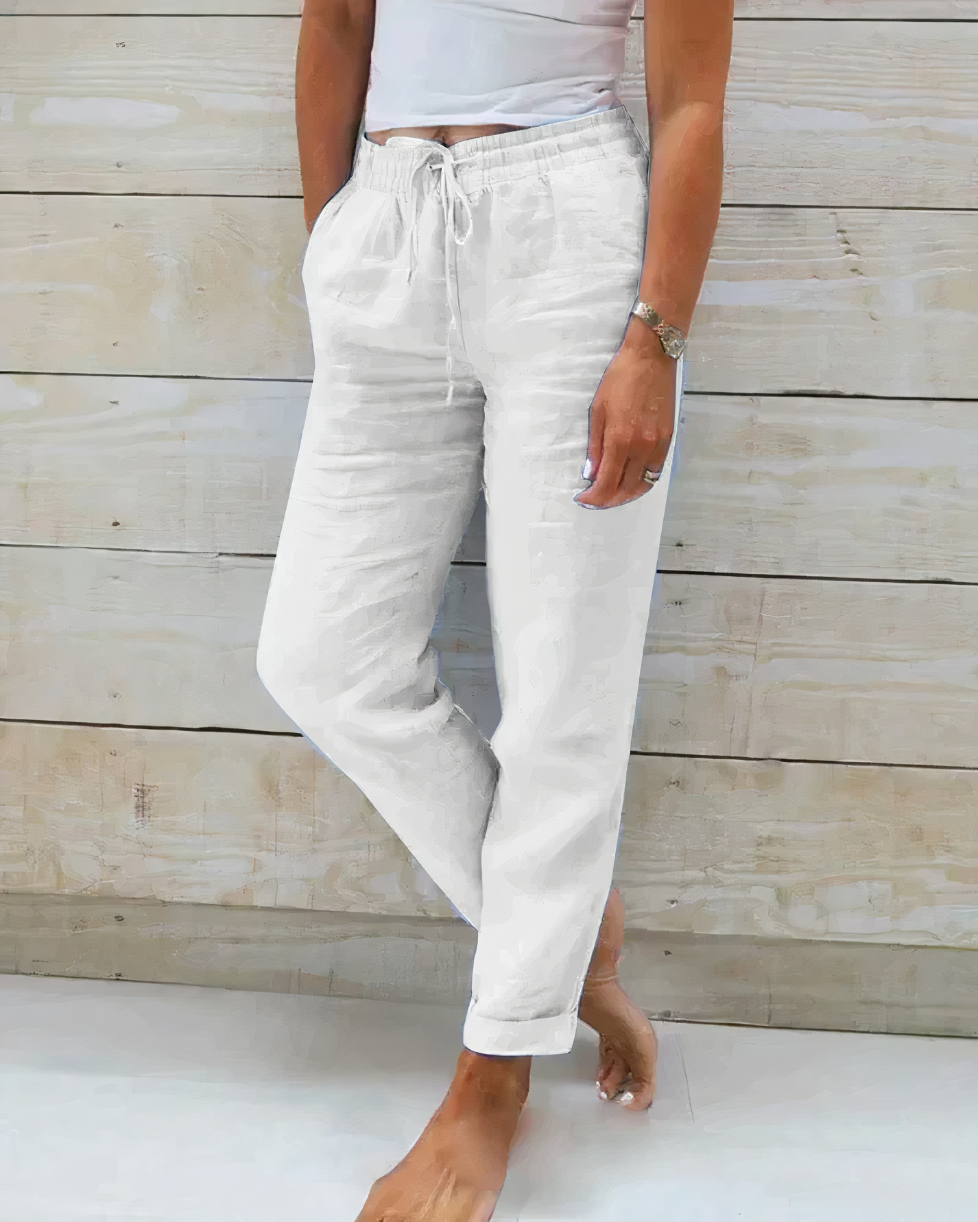 Eliana® | High-Waisted Cotton Trousers With Drawstring