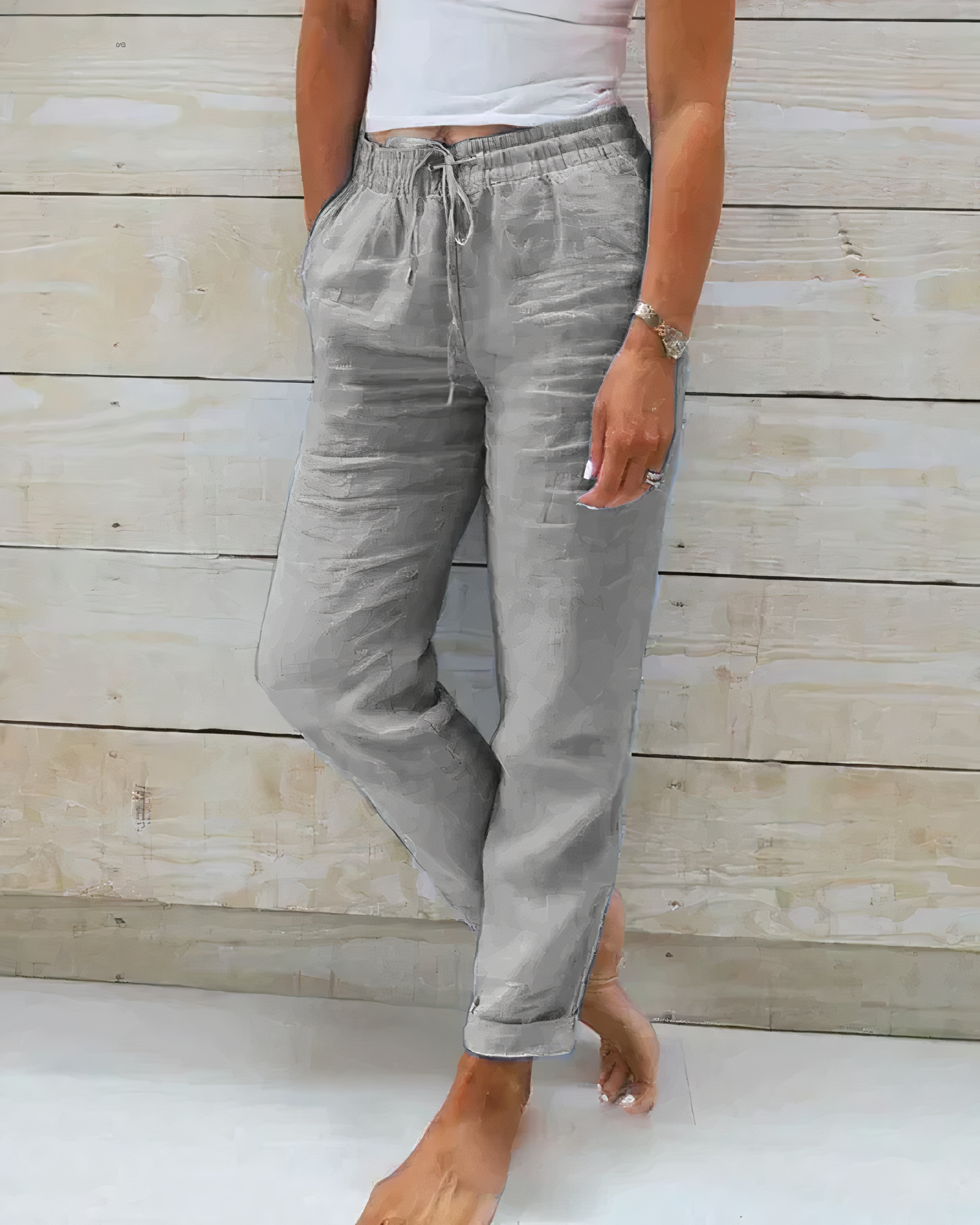 Eliana® | High-Waisted Cotton Trousers With Drawstring