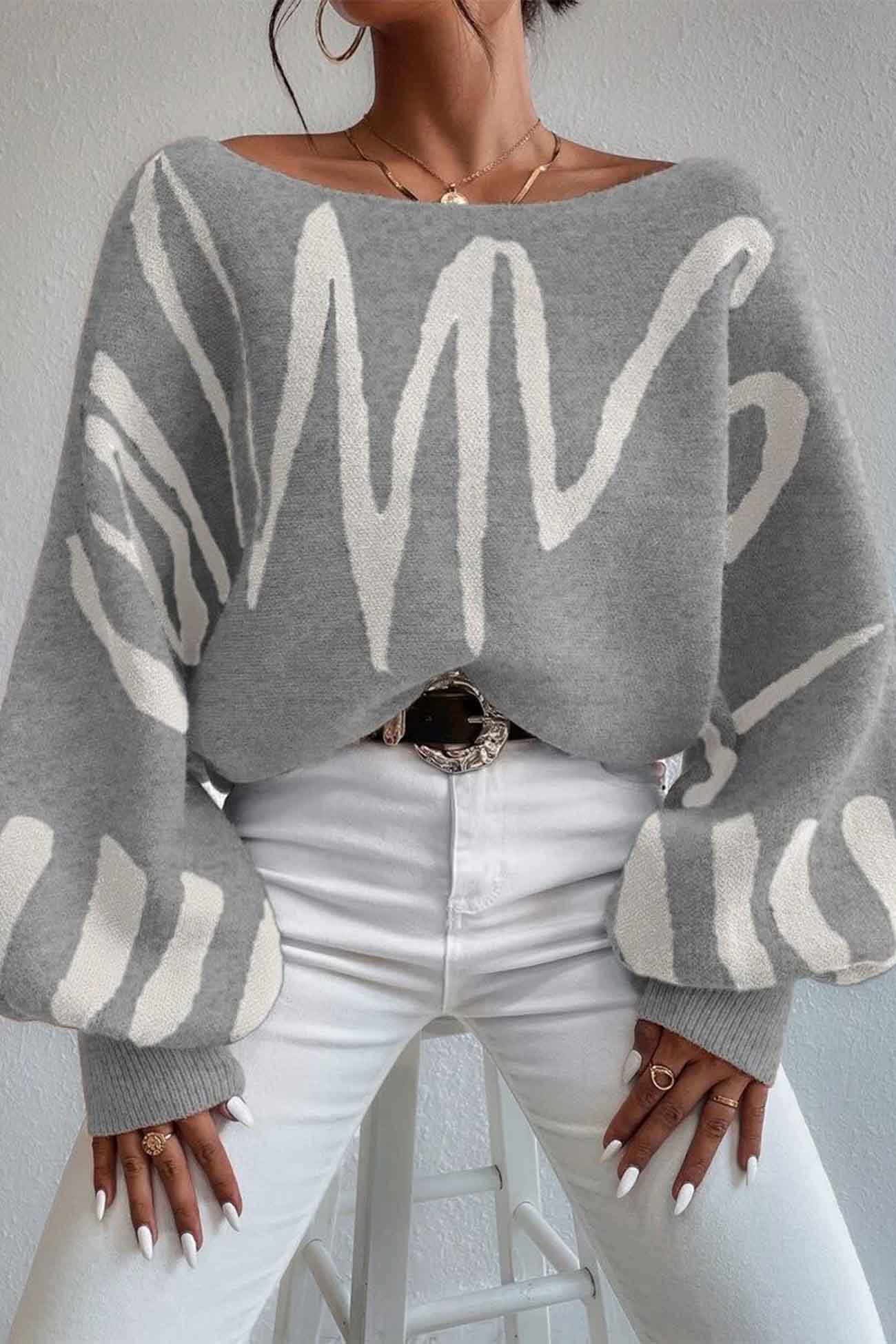 Anika® | Knitted sweater with geometric lantern sleeves