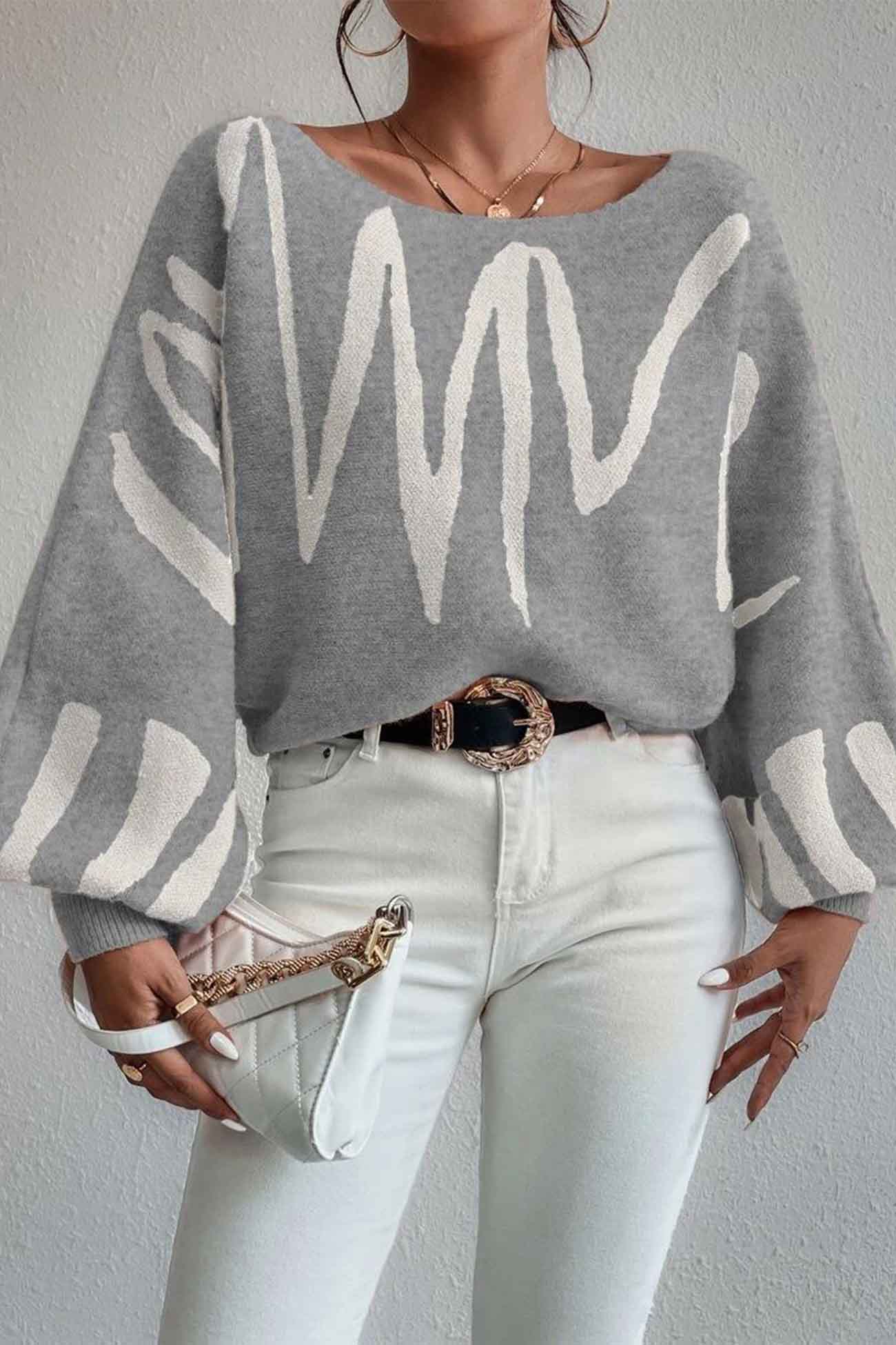 Anika® | Knitted sweater with geometric lantern sleeves