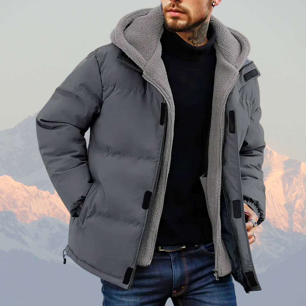 Men’s Fleece-Lined Winter Jacket – Insulated Puffer Coat with Hood, Water-Resistant