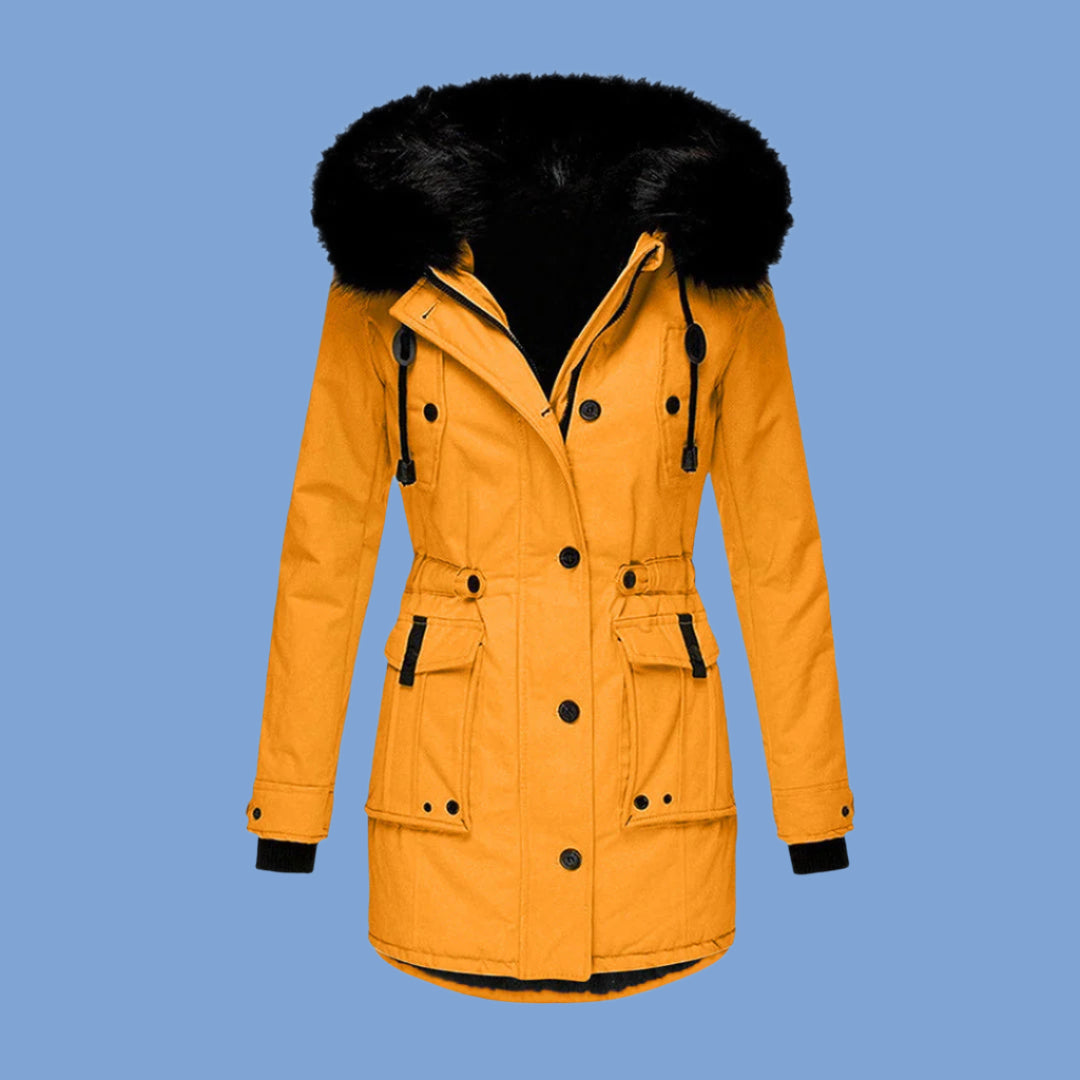Women’s Waterproof Jacket – Tailored Fit – Mid-Length – Hooded with Faux Fur Trim