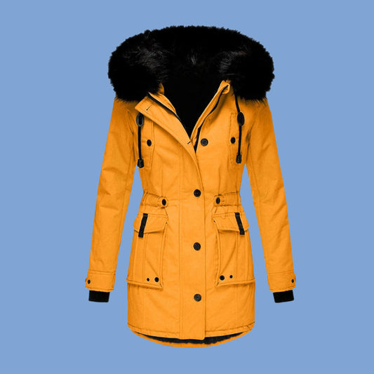 Women’s Waterproof Jacket – Tailored Fit – Mid-Length – Hooded with Faux Fur Trim