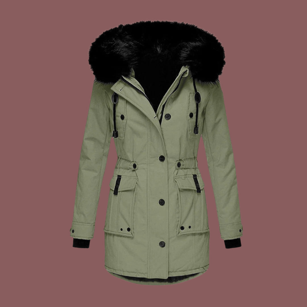 Women’s Waterproof Jacket – Tailored Fit – Mid-Length – Hooded with Faux Fur Trim
