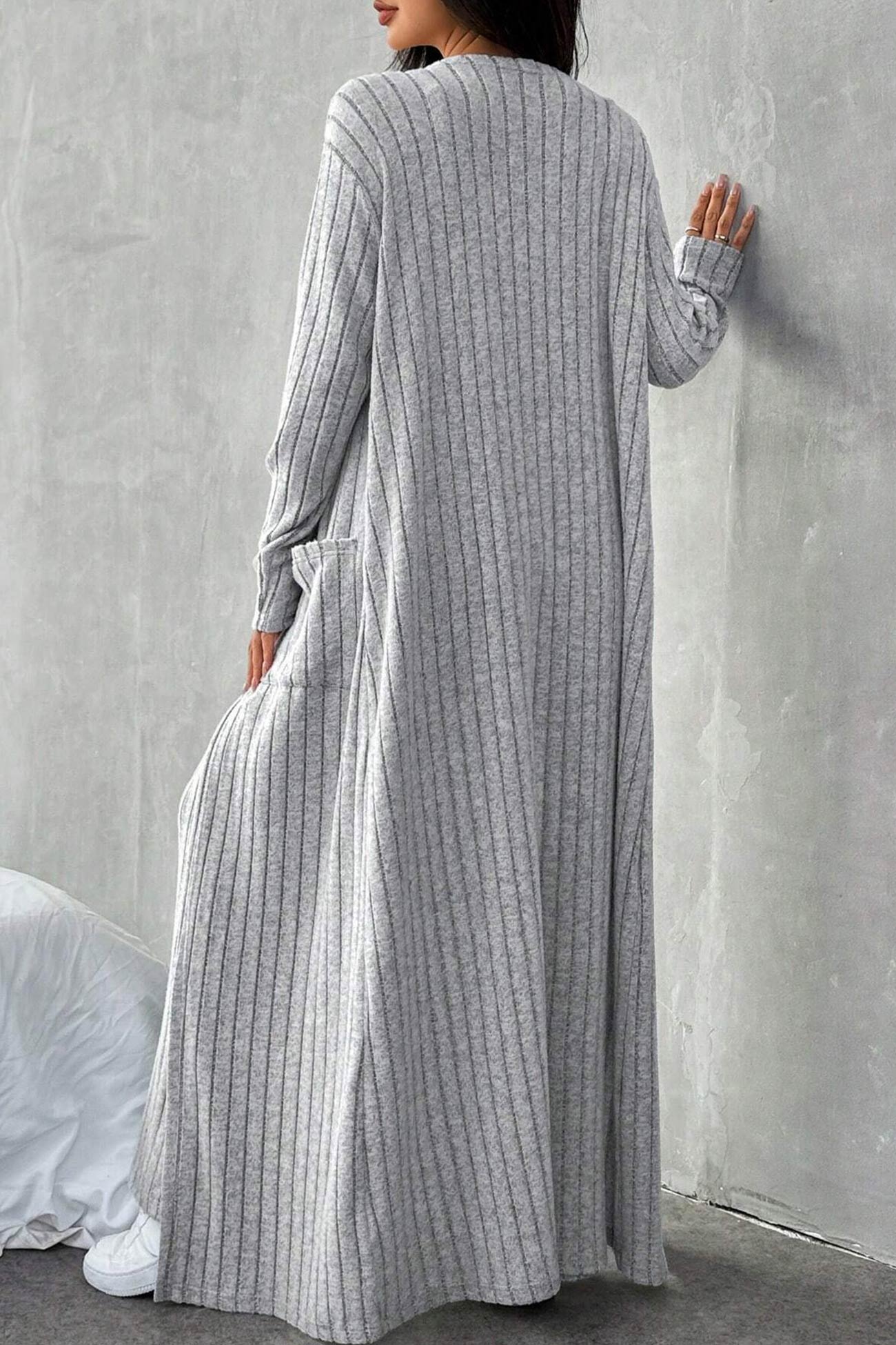 Dagny® | Three-piece set of gray rib-knit cardigan