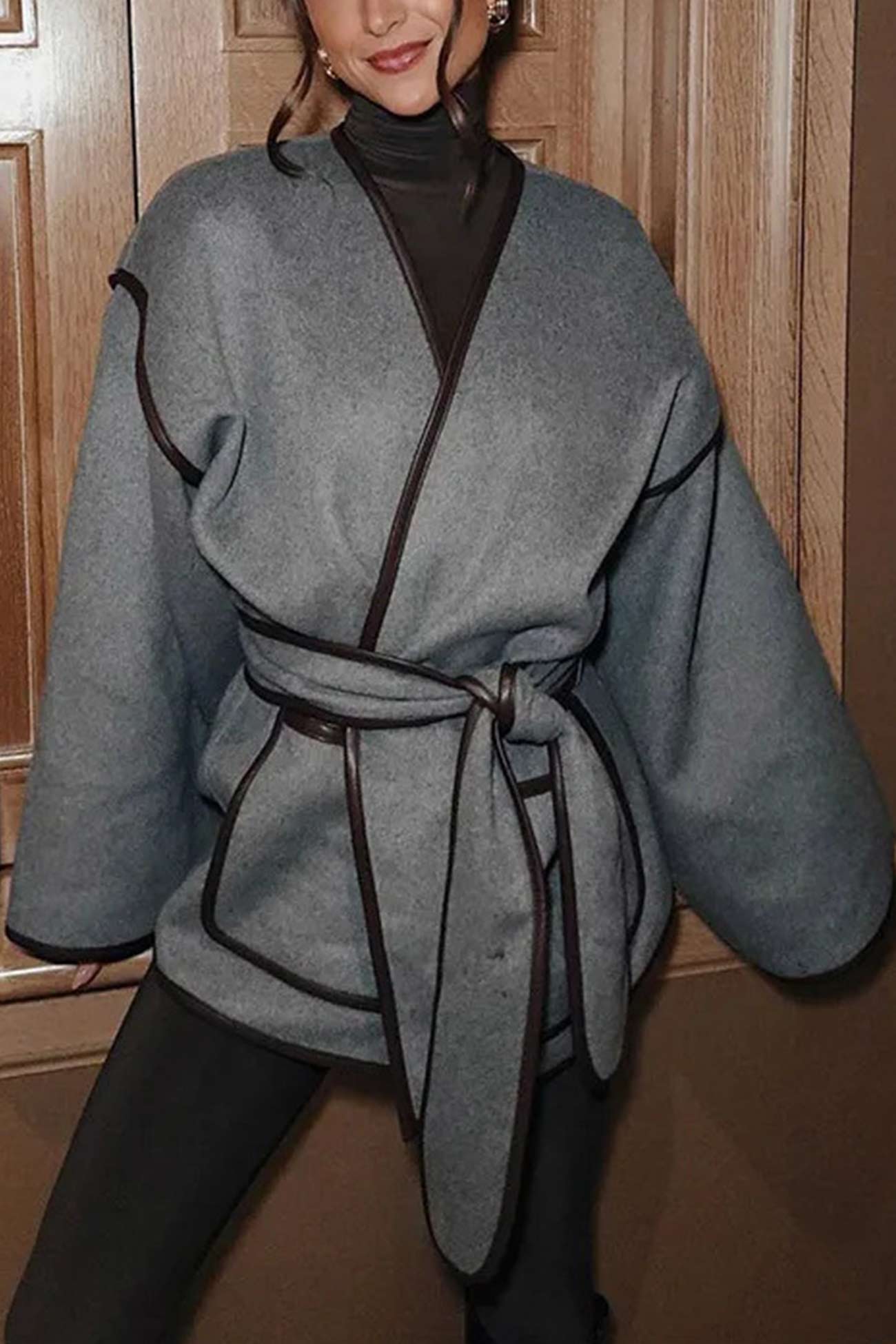 Birgit® | Gray blanket coat with pocket belt