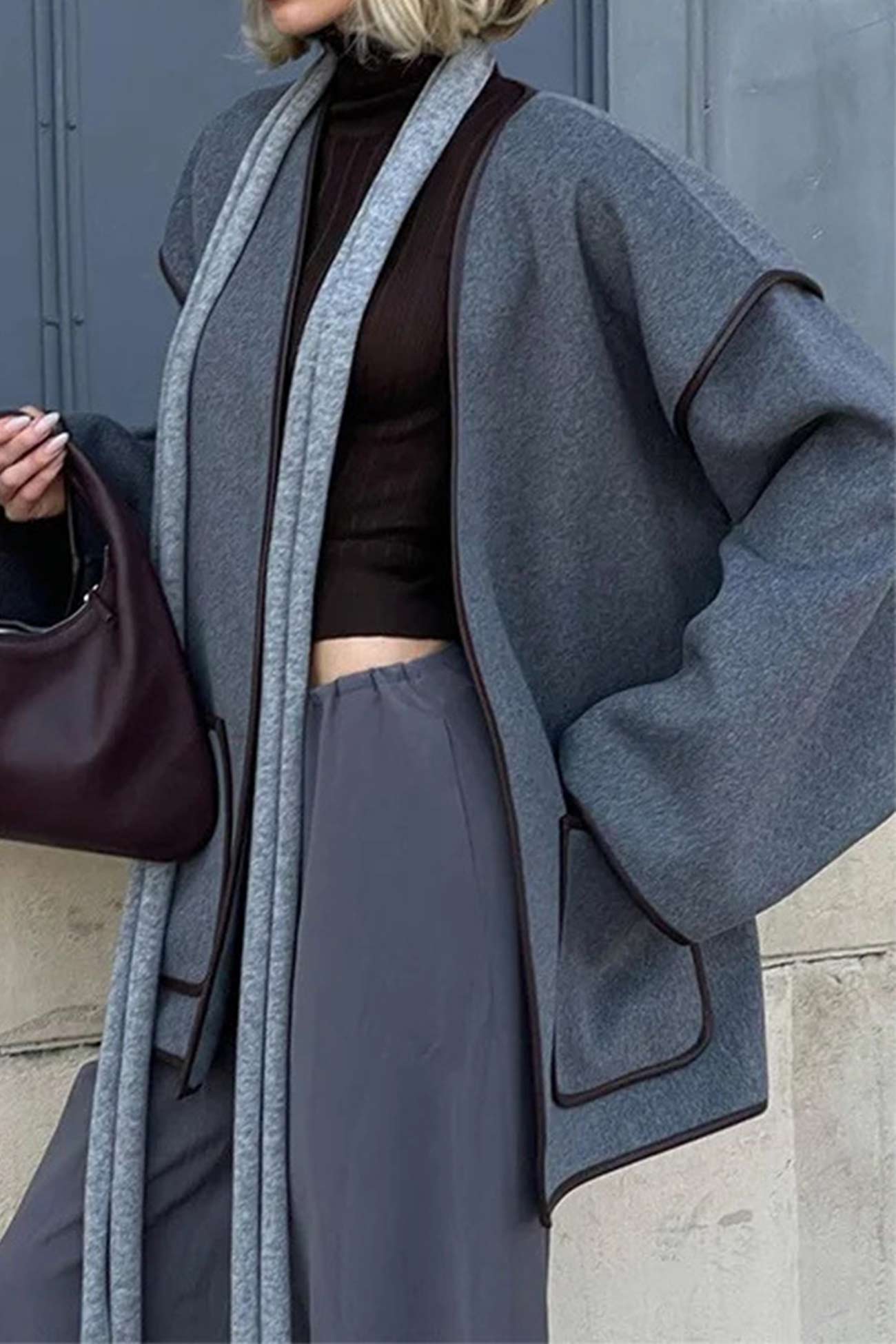 Birgit® | Gray blanket coat with pocket belt