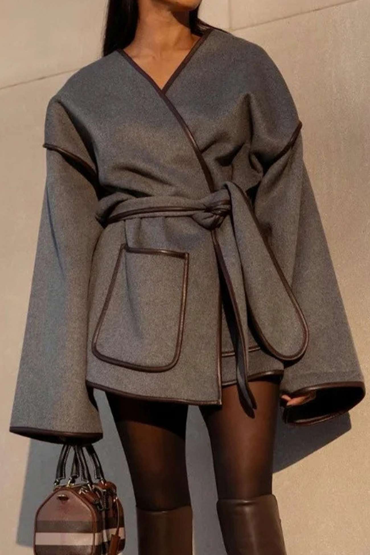 Birgit® | Gray blanket coat with pocket belt