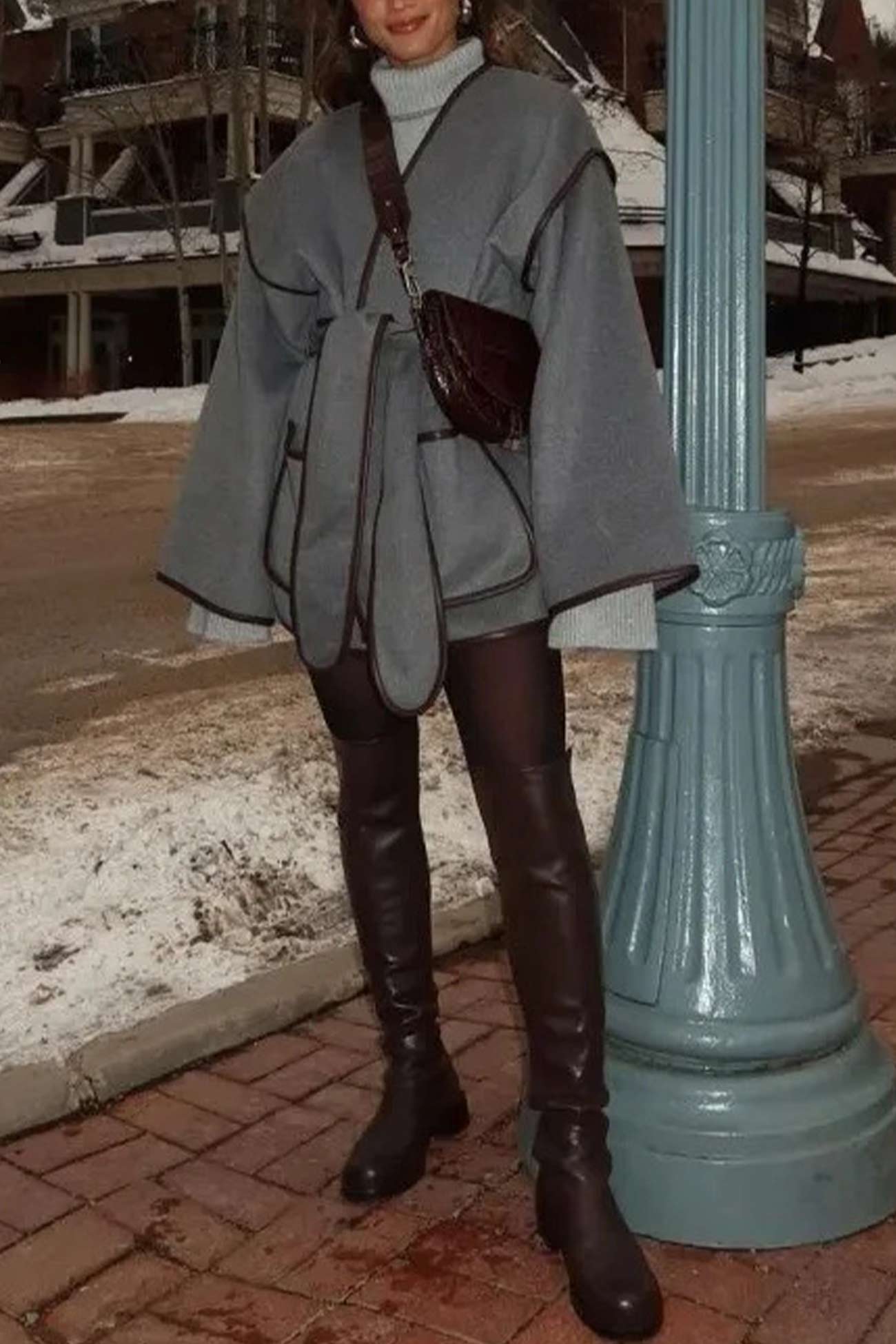 Birgit® | Gray blanket coat with pocket belt