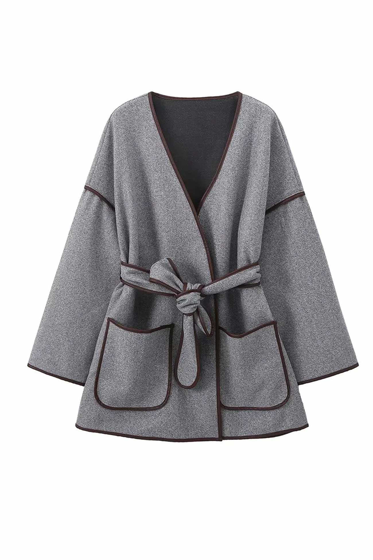 Birgit® | Gray blanket coat with pocket belt