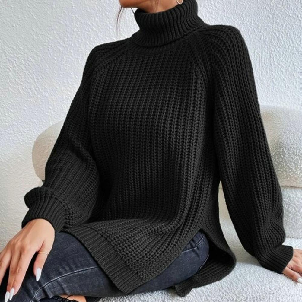 Women’s Turtleneck Sweater – Ribbed Wool Knit – Loose Fit – Long Sleeve Pullover