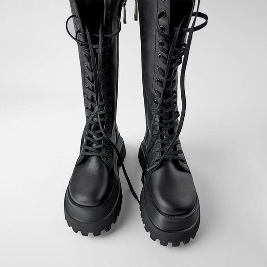 Elena® | Black high women's boots with a lace-up sole