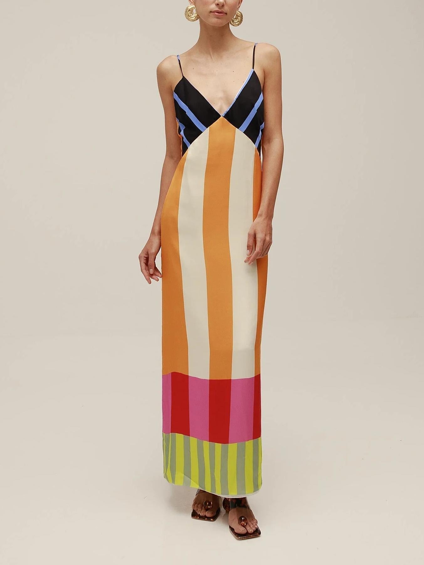 Theresa | Vibrant Geometric Striped Maxi Dress