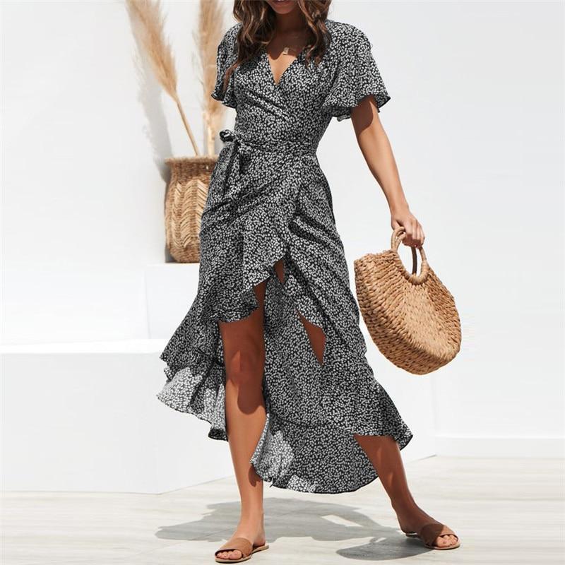 Bella® | Women's long summer chiffon dress with ruffled boho floral print