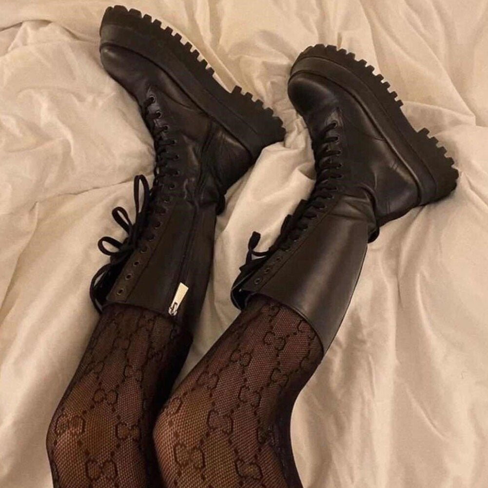 Elena® | Black high women's boots with a lace-up sole