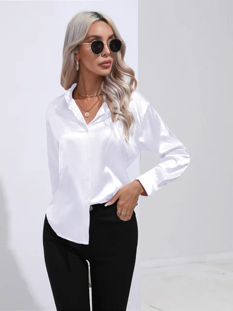 Broose® | Elegant Wide Satin Blouse With Long Sleeves