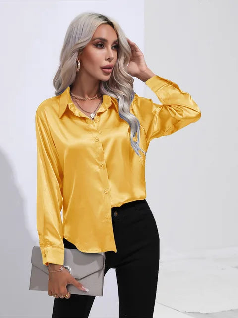 Broose® | Elegant Wide Satin Blouse With Long Sleeves