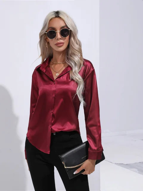 Broose® | Elegant Wide Satin Blouse With Long Sleeves