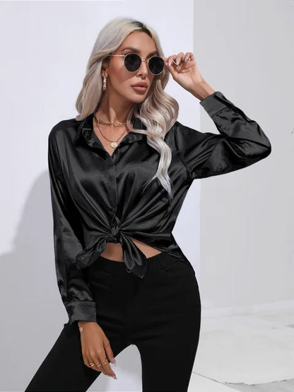 Broose® | Elegant Wide Satin Blouse With Long Sleeves
