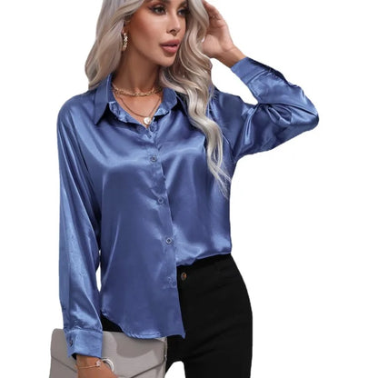 Broose® | Elegant Wide Satin Blouse With Long Sleeves