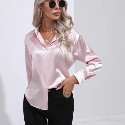 Broose® | Elegant Wide Satin Blouse With Long Sleeves