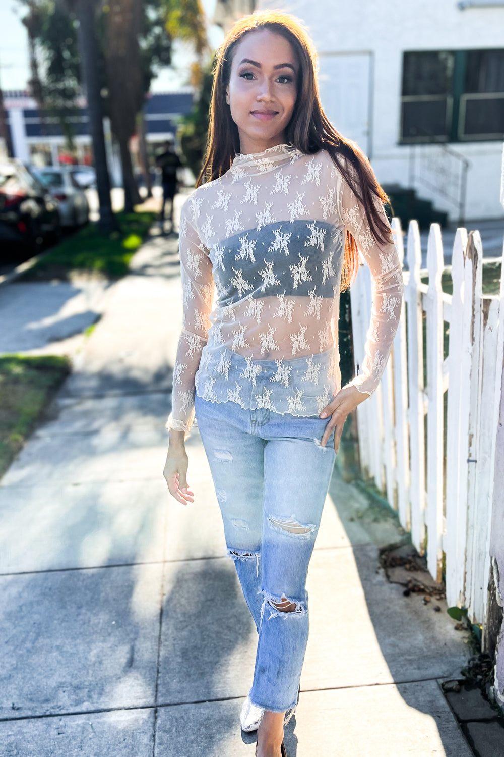Alice® | Nude sheer floral layering top from Feeling Femme