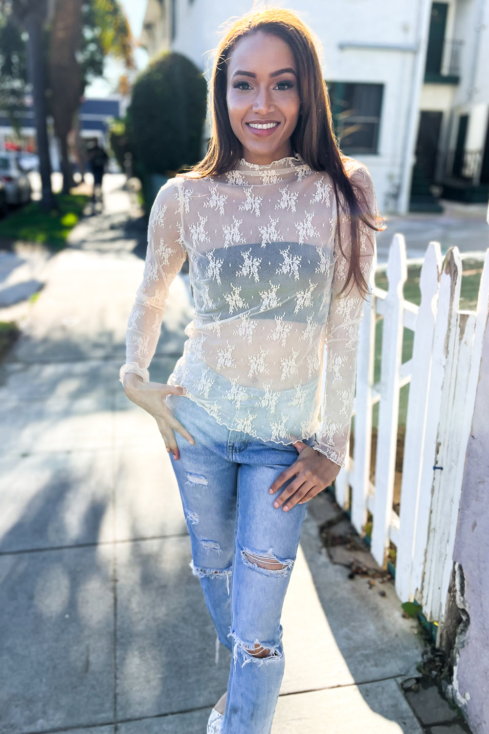 Alice® | Nude sheer floral layering top from Feeling Femme