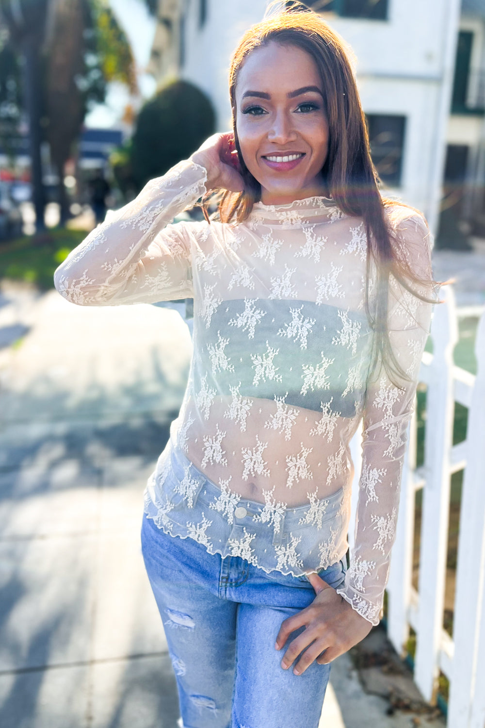 Alice® | Nude sheer floral layering top from Feeling Femme