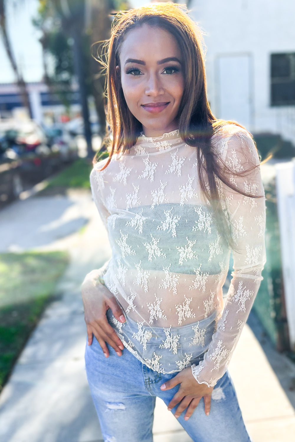 Alice® | Nude sheer floral layering top from Feeling Femme