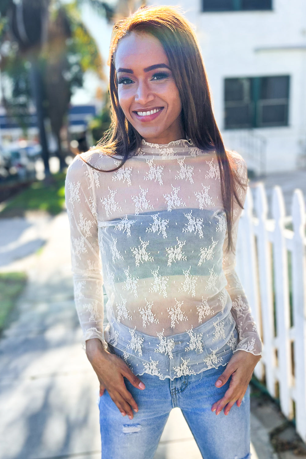 Alice® | Nude sheer floral layering top from Feeling Femme