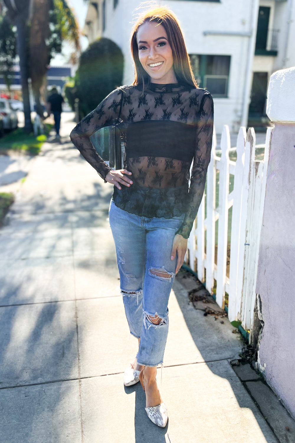 Aria® | Sheer floral layering top from Feeling Femme in black