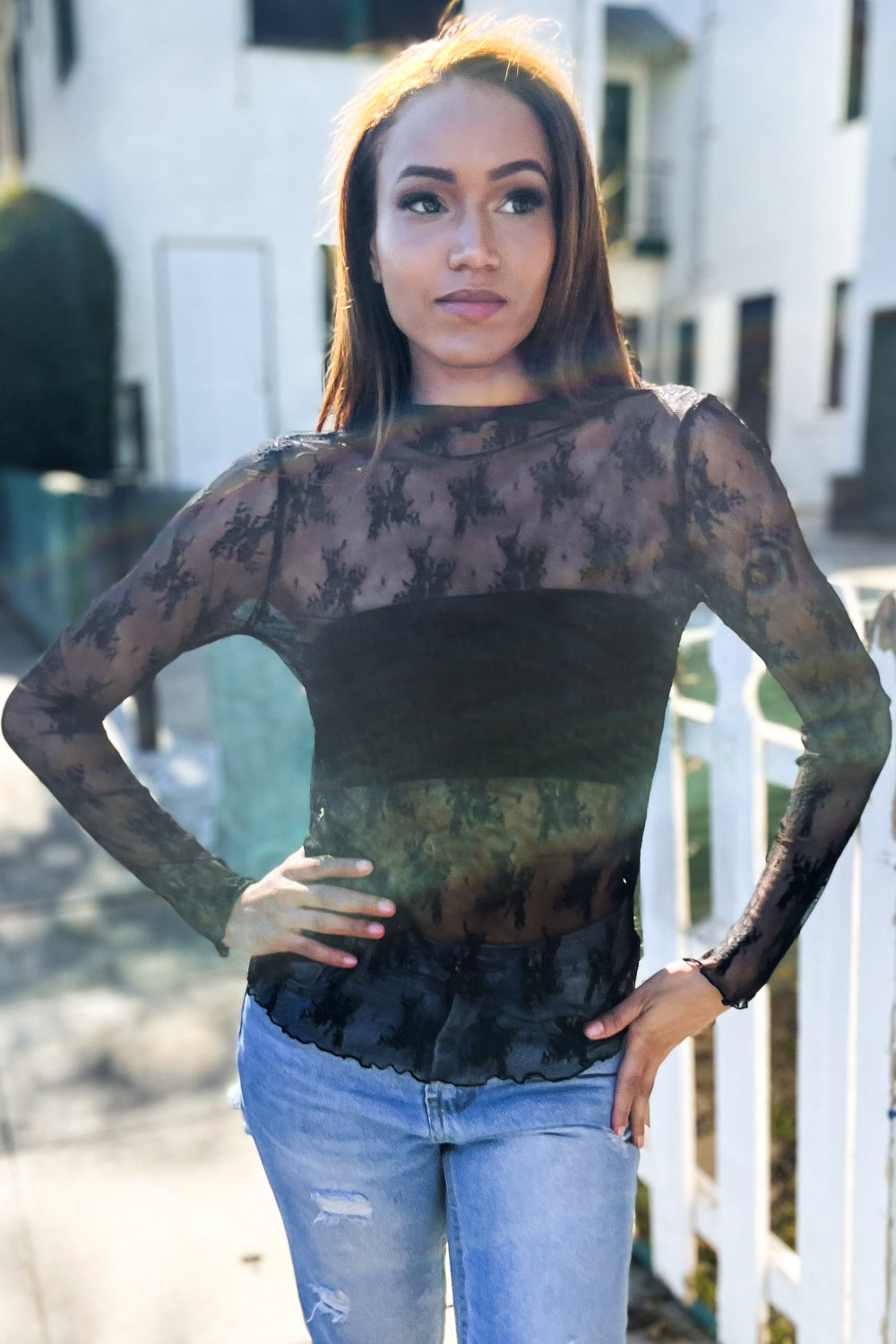 Aria® | Sheer floral layering top from Feeling Femme in black