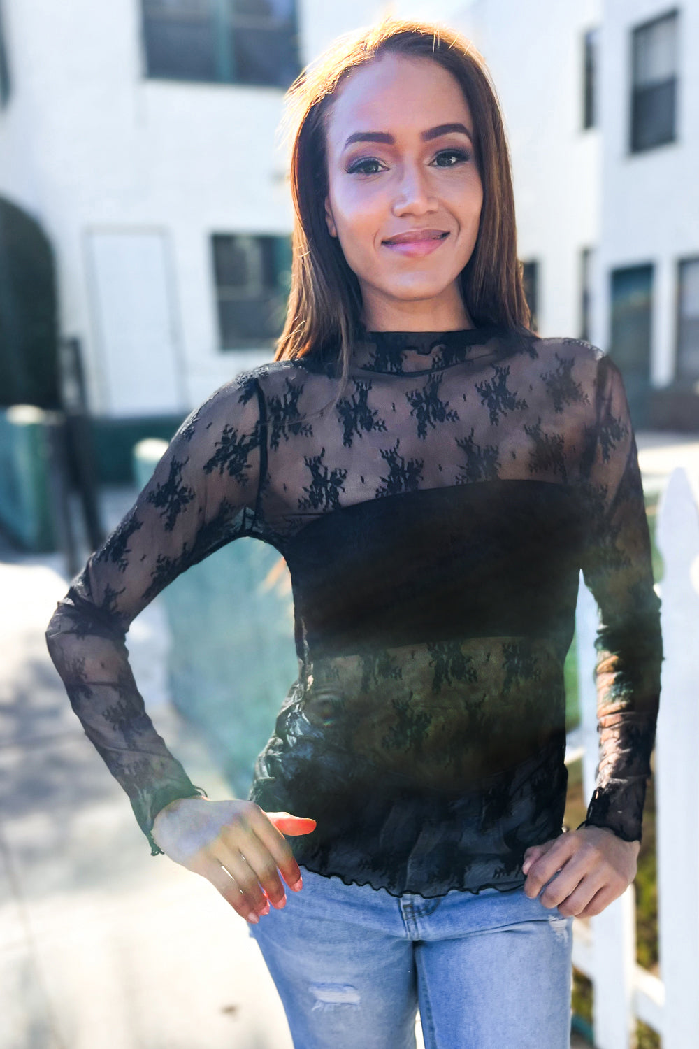 Aria® | Sheer floral layering top from Feeling Femme in black