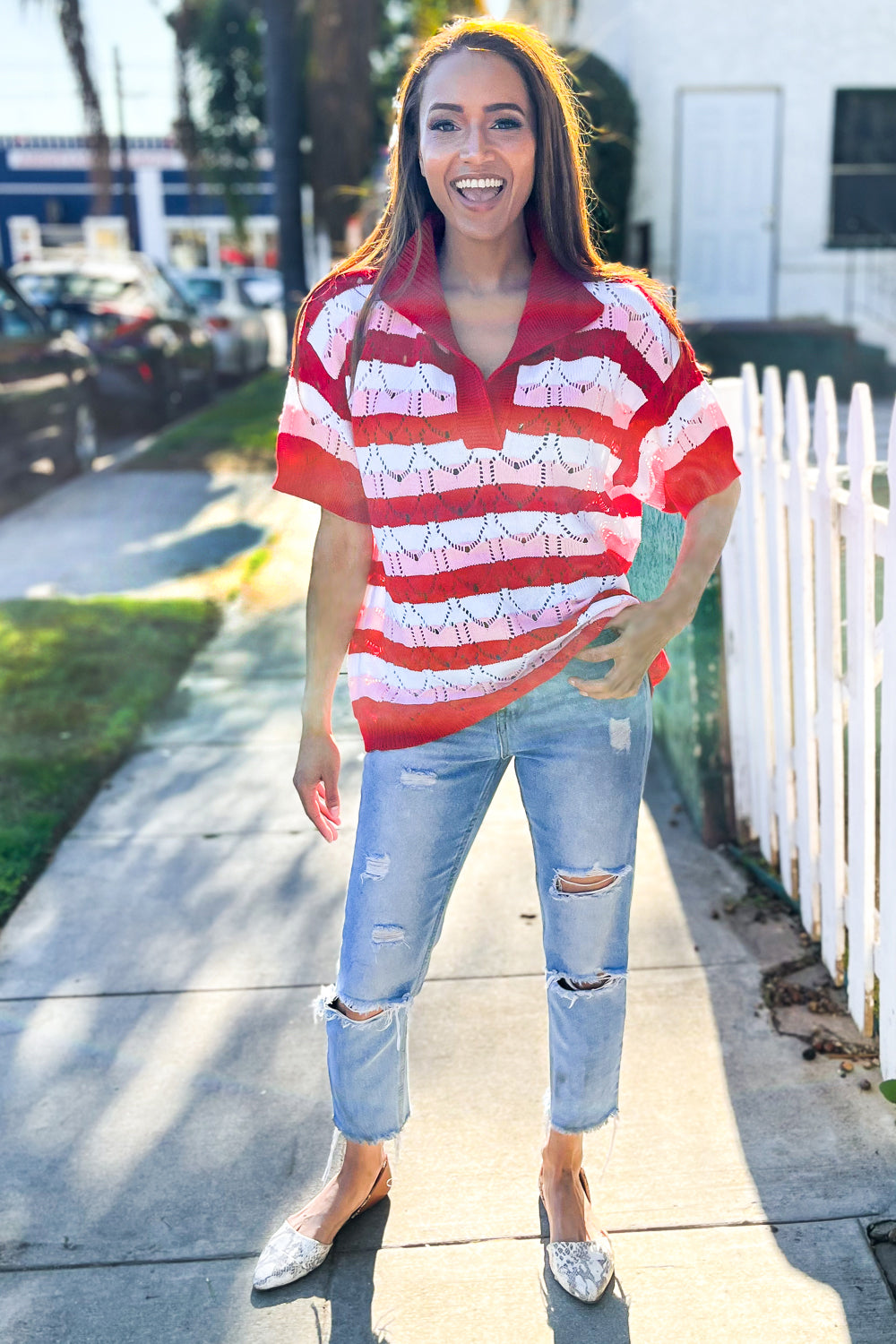 Anya® | Sweetheart Ready sweater with a pointelle collar and notched neckline