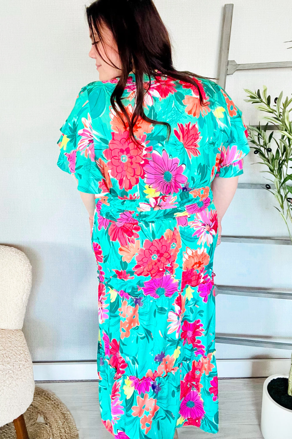 Bella® | Beautiful multicolor maxi dress with tropical floral print and smocked waist