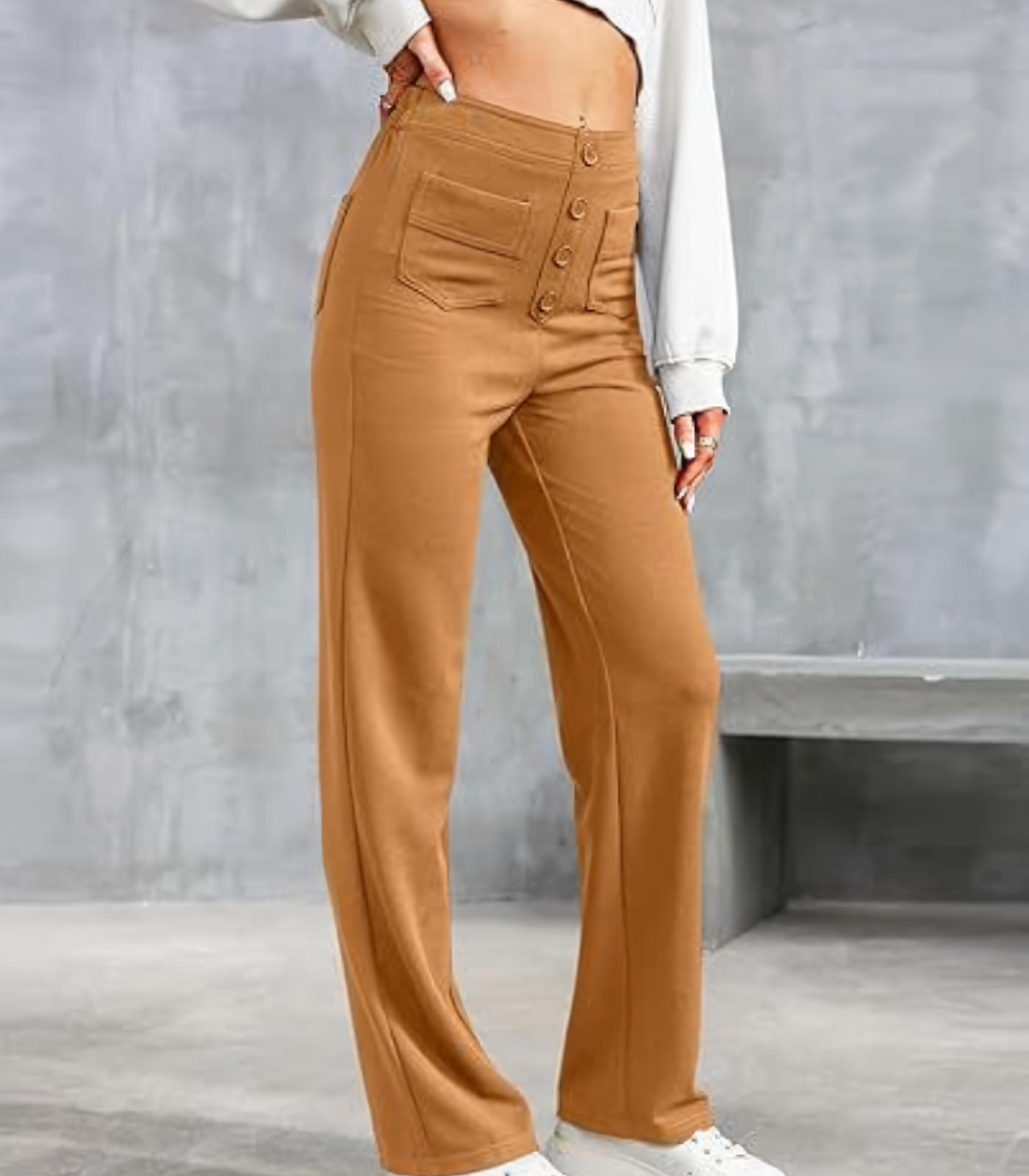 Elena® | Elasticated High Waist Trousers With Buttons