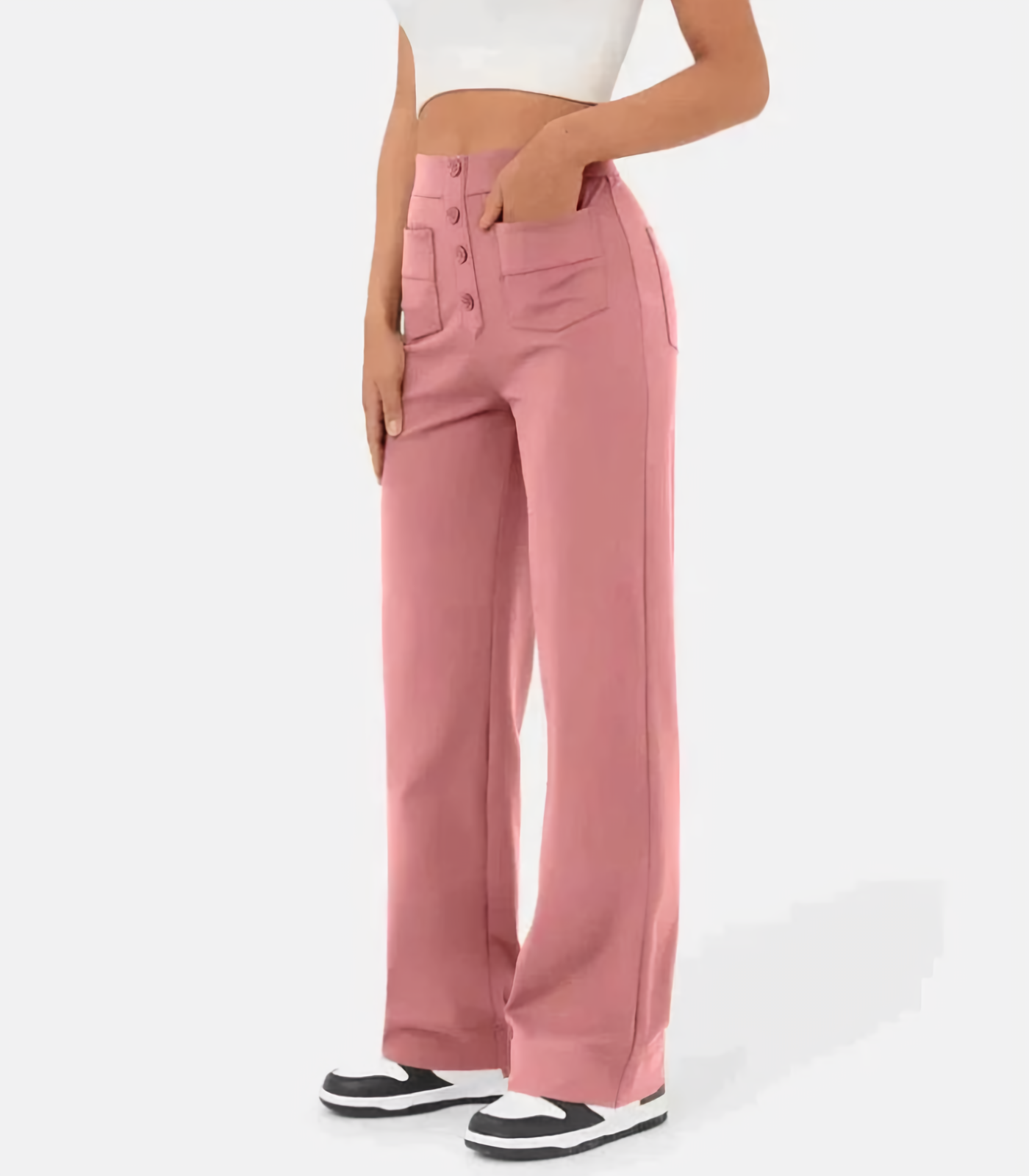 Elena® | Elasticated High Waist Trousers With Buttons
