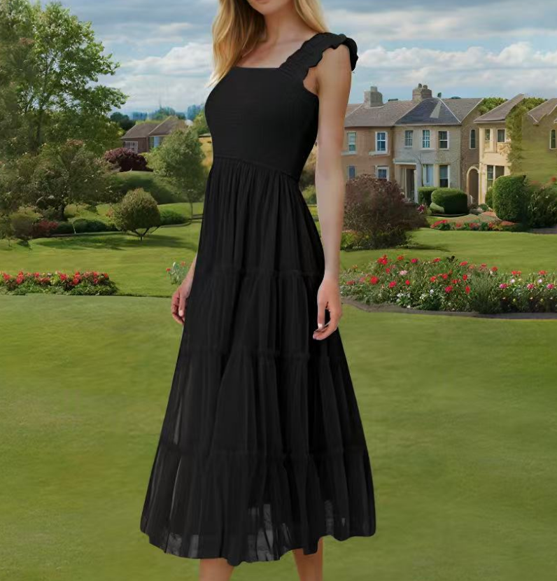 Ingrid | Elegant Summer Dress with Mesh and Ruffles