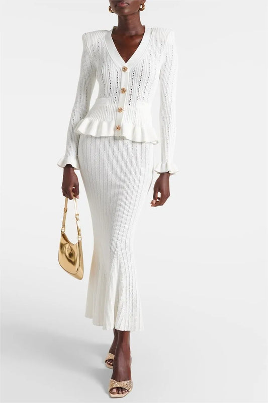 Concepcion® | Set of Elegant Button Front Knit Top & Skirt