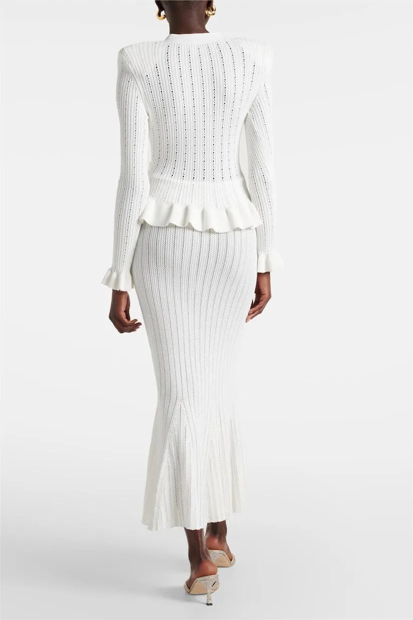 Concepcion® | Set of Elegant Button Front Knit Top & Skirt