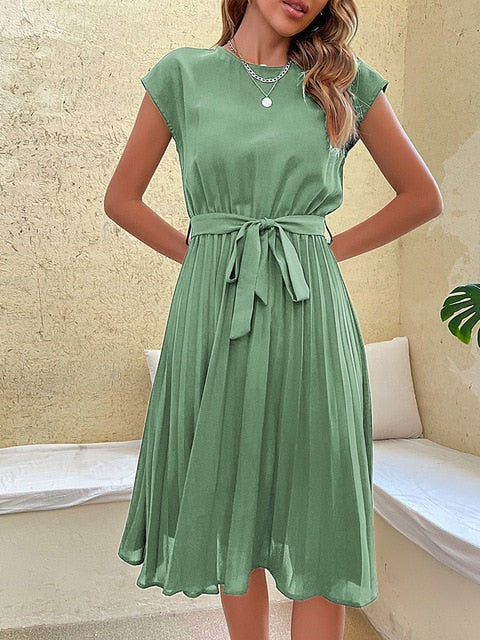 Angelica® | Short Sleeve Pleated Casual Mini Dress For Summer
