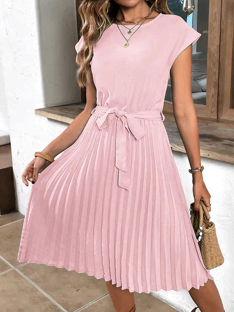 Angelica® | Short Sleeve Pleated Casual Mini Dress For Summer