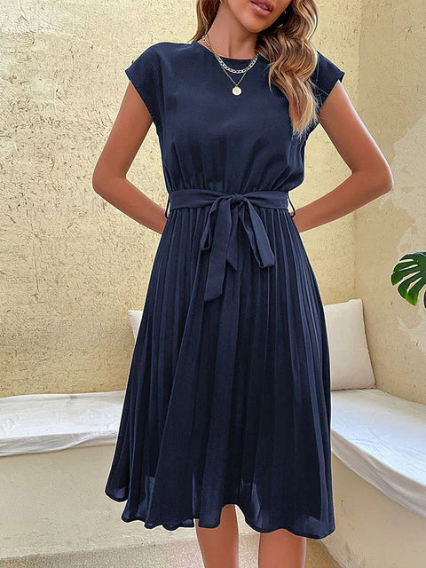 Angelica® | Short Sleeve Pleated Casual Mini Dress For Summer