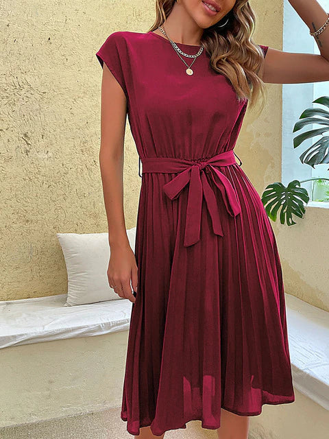 Angelica® | Short Sleeve Pleated Casual Mini Dress For Summer