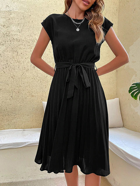 Angelica® | Short Sleeve Pleated Casual Mini Dress For Summer